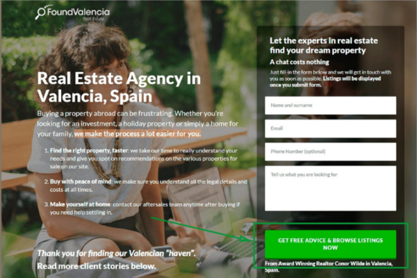 ejemplos de una landings pages