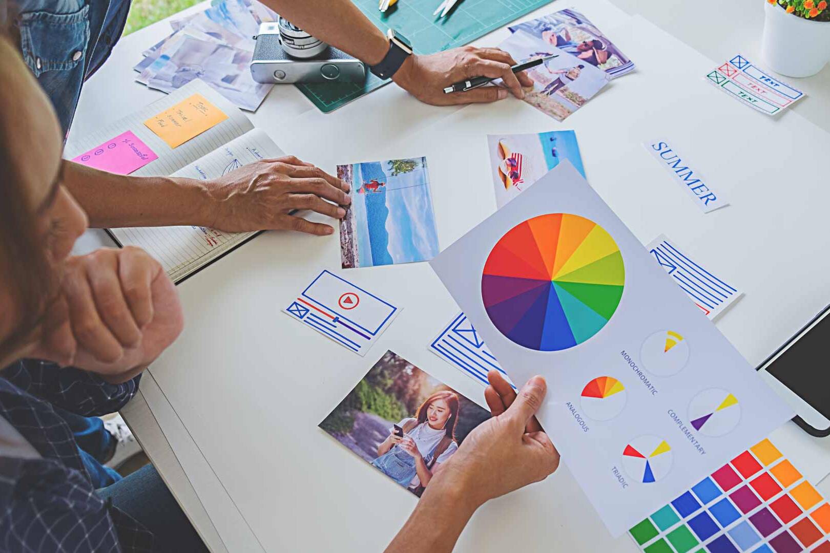 equipo eligiendo colores para marca nueva